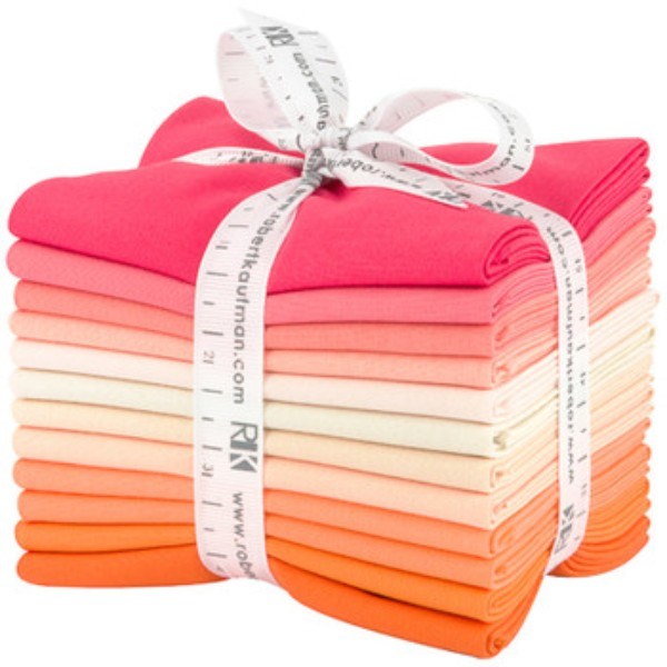 Kona Solids Melon Ball Palette Fat Quarter Bundle 18"X21" 12 pcs Robert Kaufman Cotton Fabric RK-FQ-1374-12