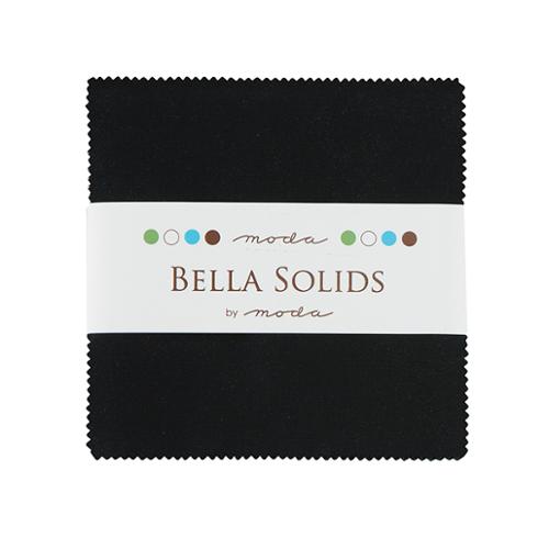 Bella Solids Black 5" Squares Charm Pack Moda Cotton Fabric MD-9900PP-99