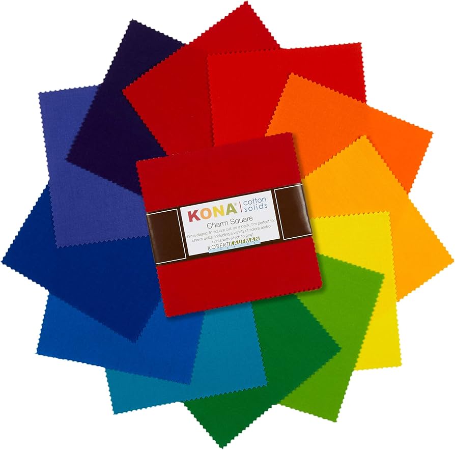 Kona Cotton Bright Rainbow Palette 5 in Squares 42 pcs Robert Kaufman Cotton Fabric Kona-CHS-734-42